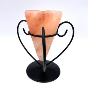 Himalayan Salt Cone Candle Holder with Wide Metal Stand